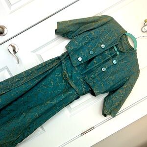 Vintage MCM, modern citrine & teal handmade couture dress, belt & crop jacket.